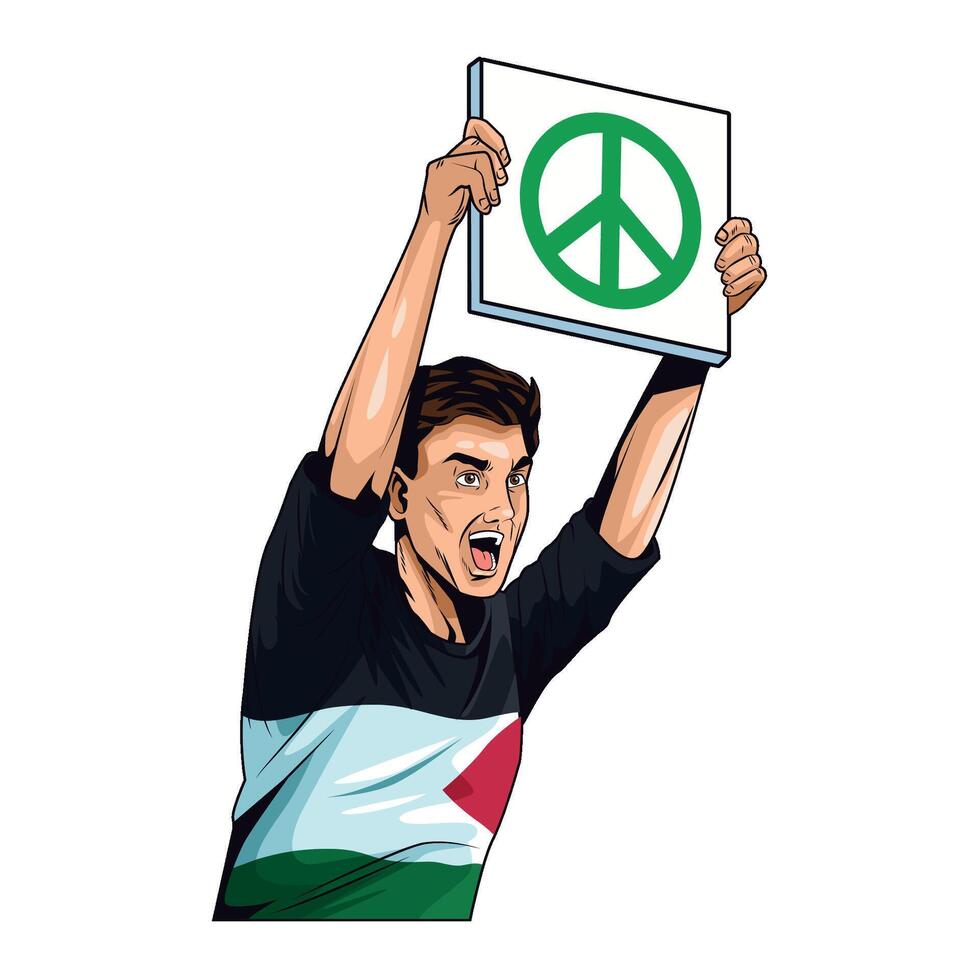 A man holding up a peace sign in front of a flag vector