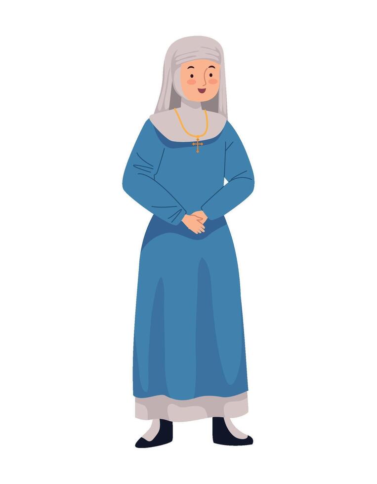 A cartoon nun in blue dress vector