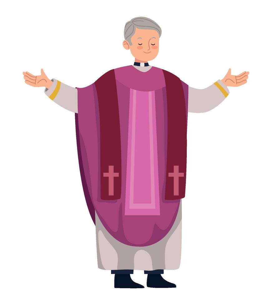 A priest in a purple robe with crossed arms vector