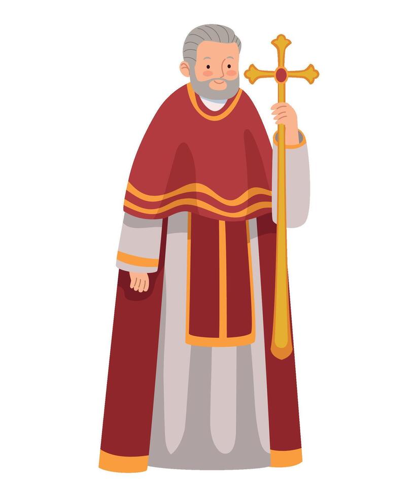 A cartoon priest holding a cross vector