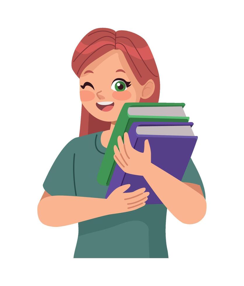 A woman holding a stack of books vector
