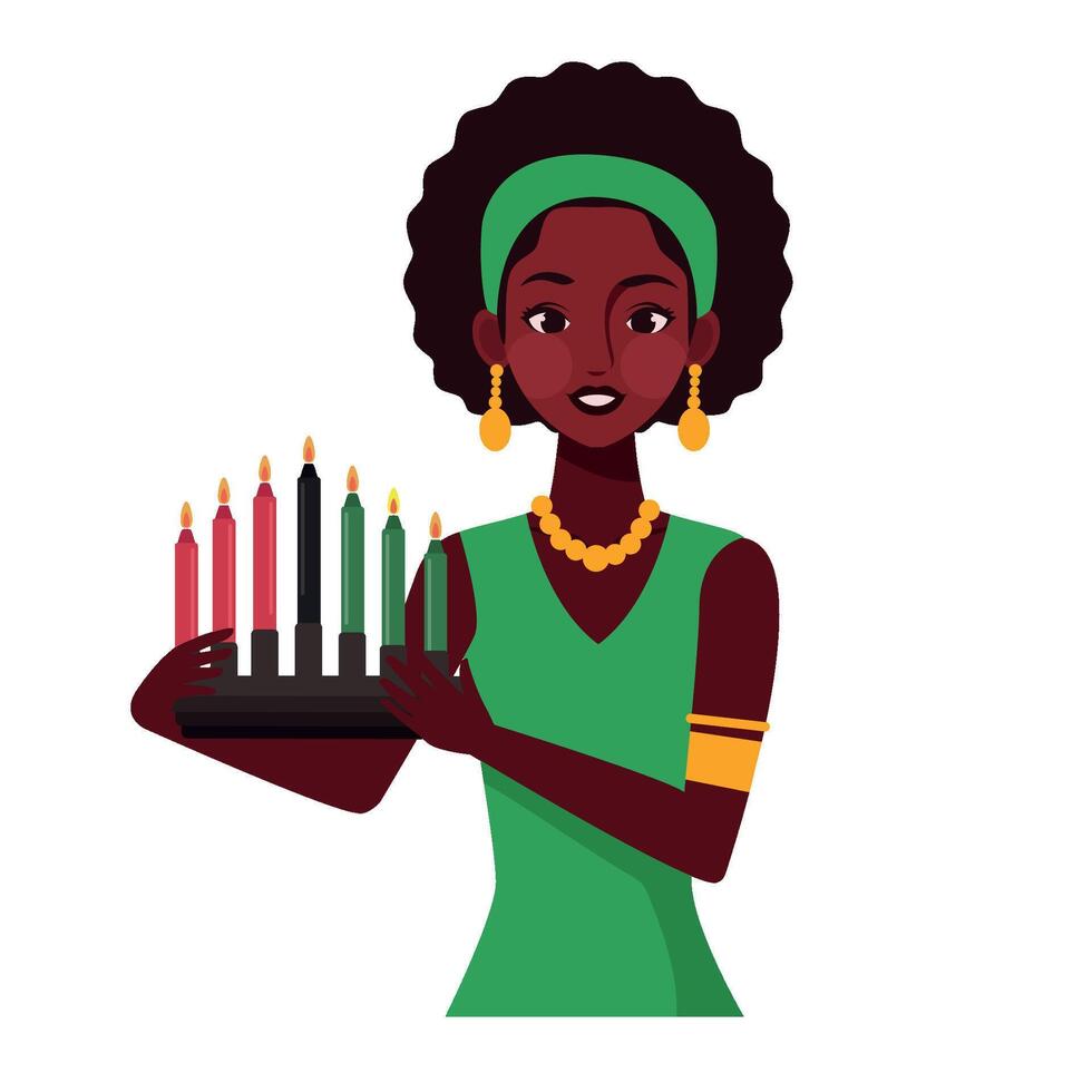 An african woman holding a tray of candles vector
