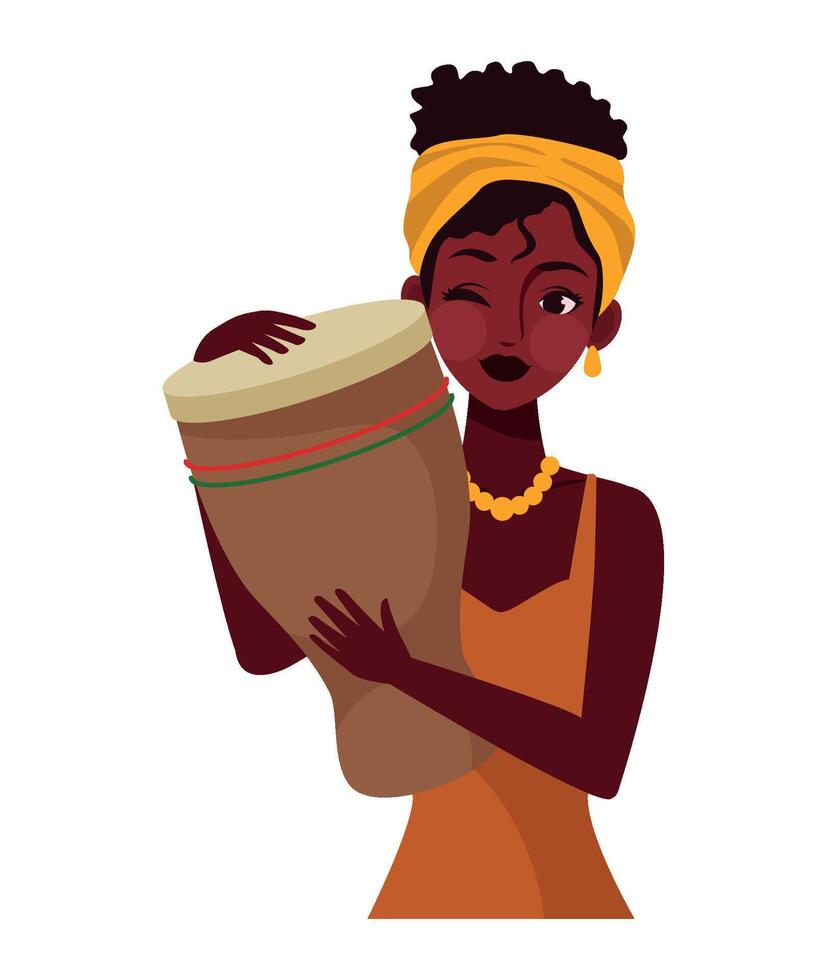 African american woman holding a drum vector
