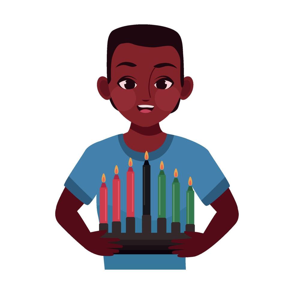 A cartoon boy holding a tray of candles vector