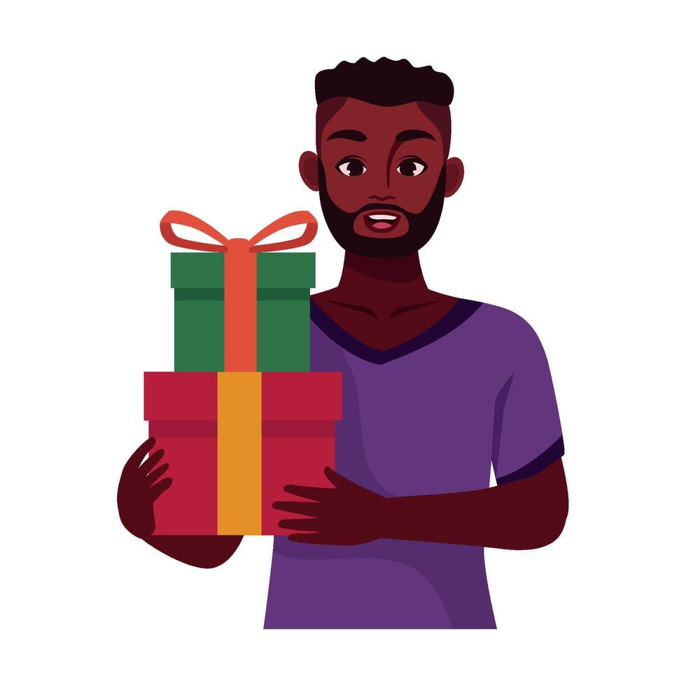 A man holding a gift box with a bow vector