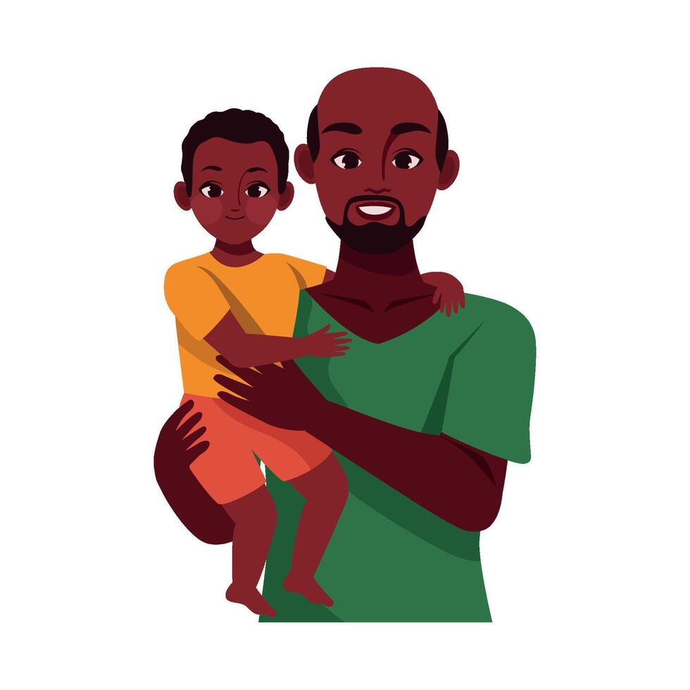 An illustration of a black man holding a child vector
