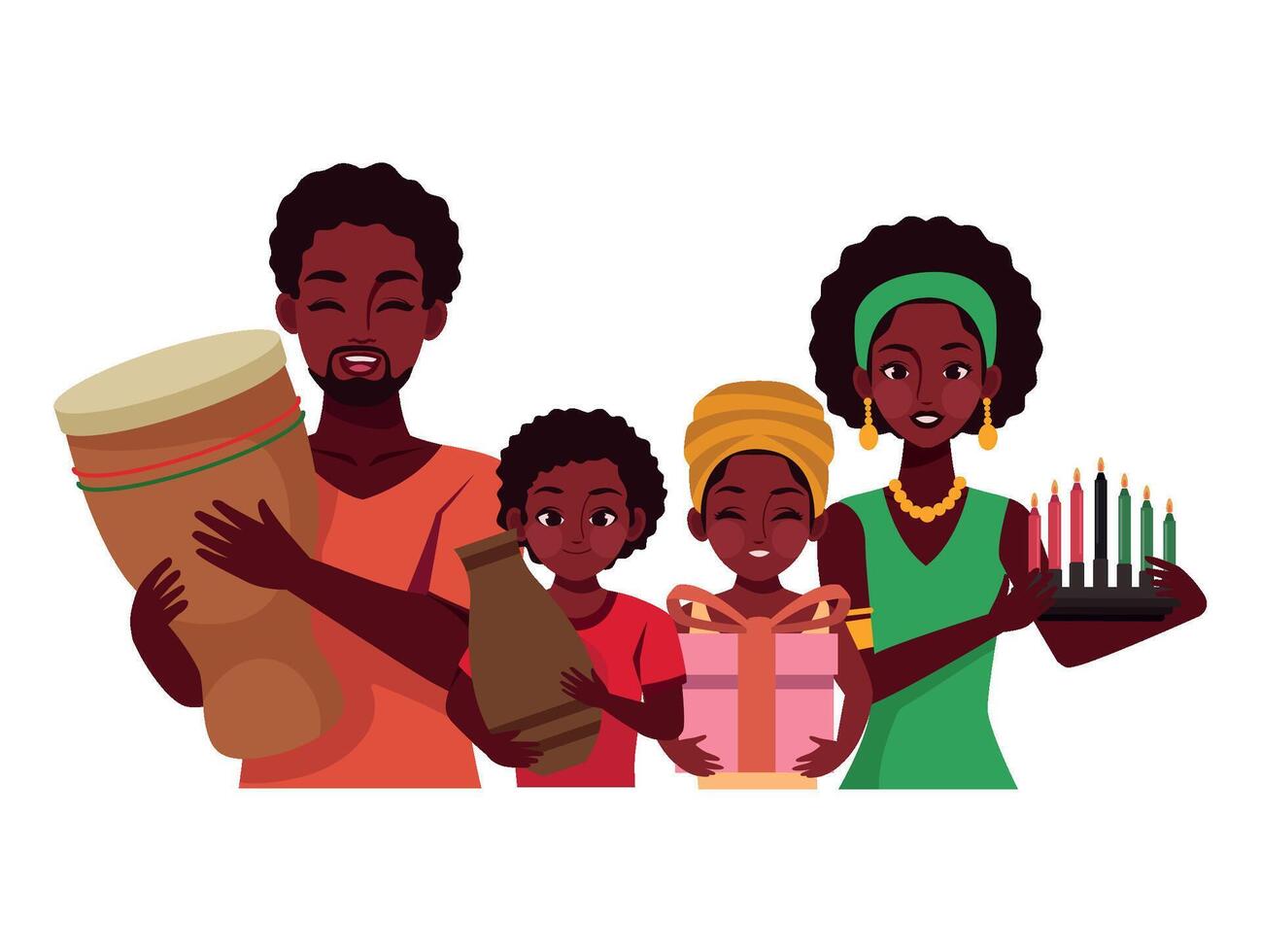 Happy african family with children and gifts illustration vector