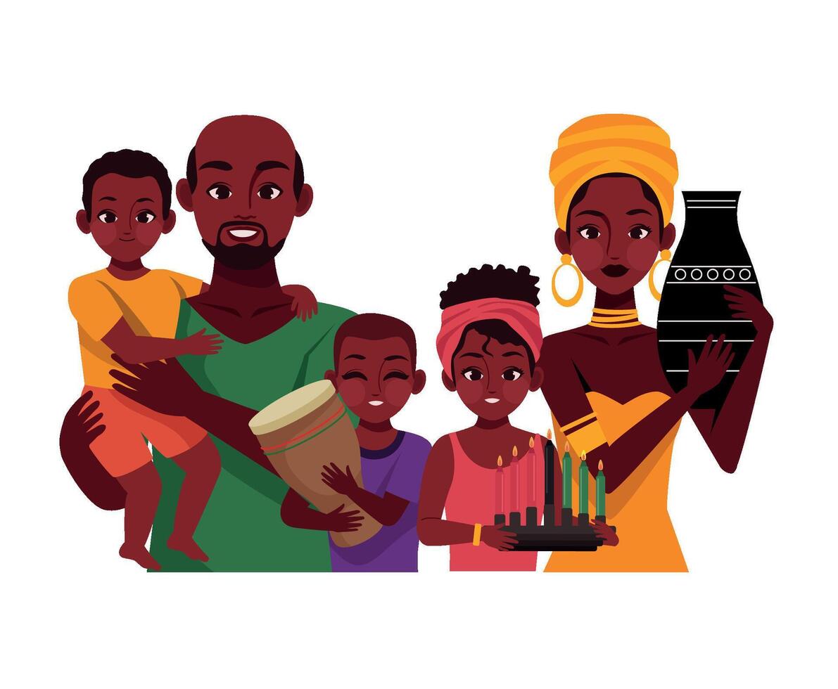 Happy african family with children and a pot vector
