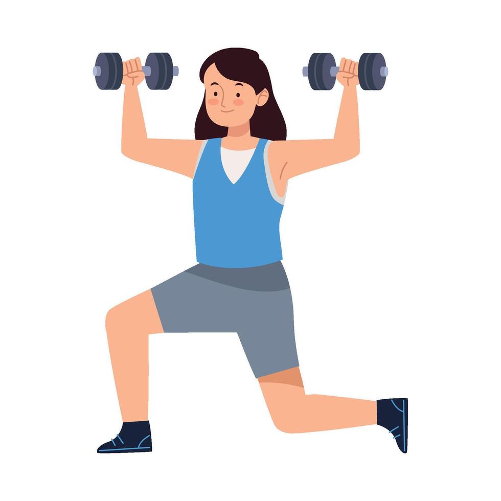 A woman is doing squats with dumbbells vector