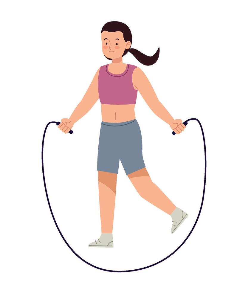 A woman is jumping rope with a jump rope vector