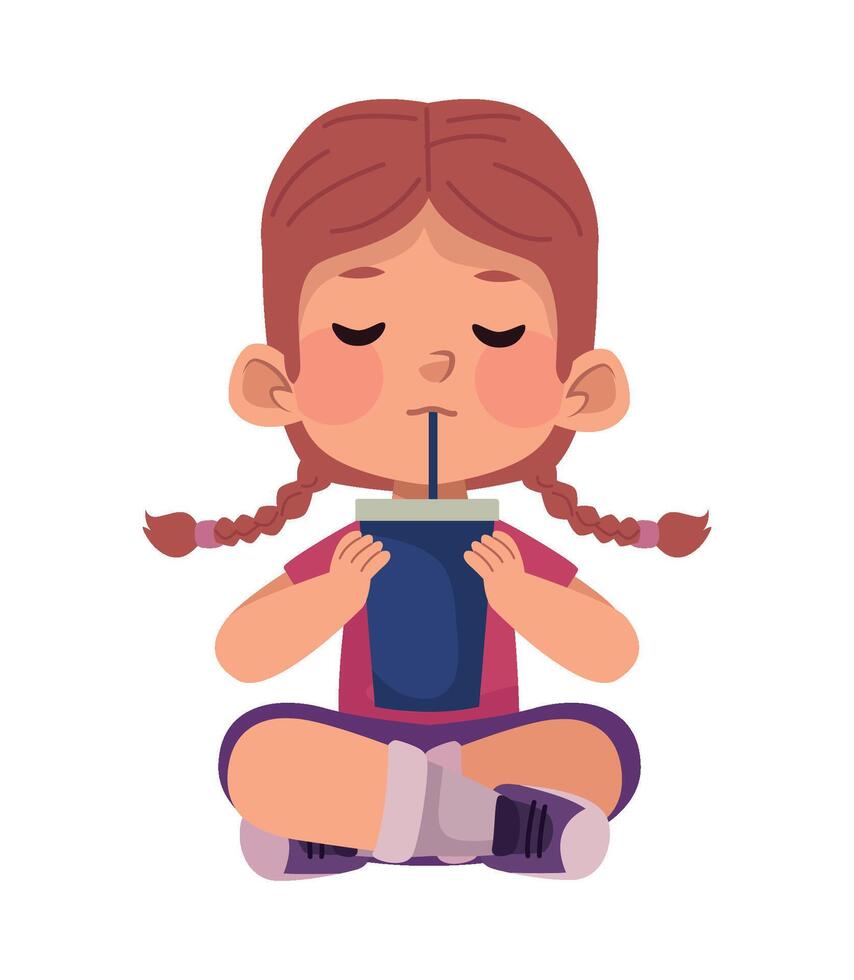 A little girl sitting on the floor with a drink in her hand vector