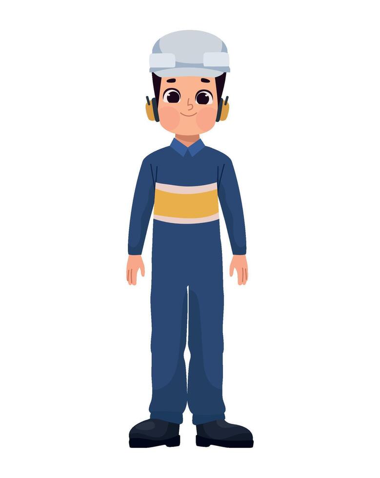 A cartoon boy in a blue overalls and helmet vector