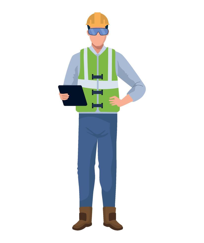 Construction worker with tablet computer illustration vector