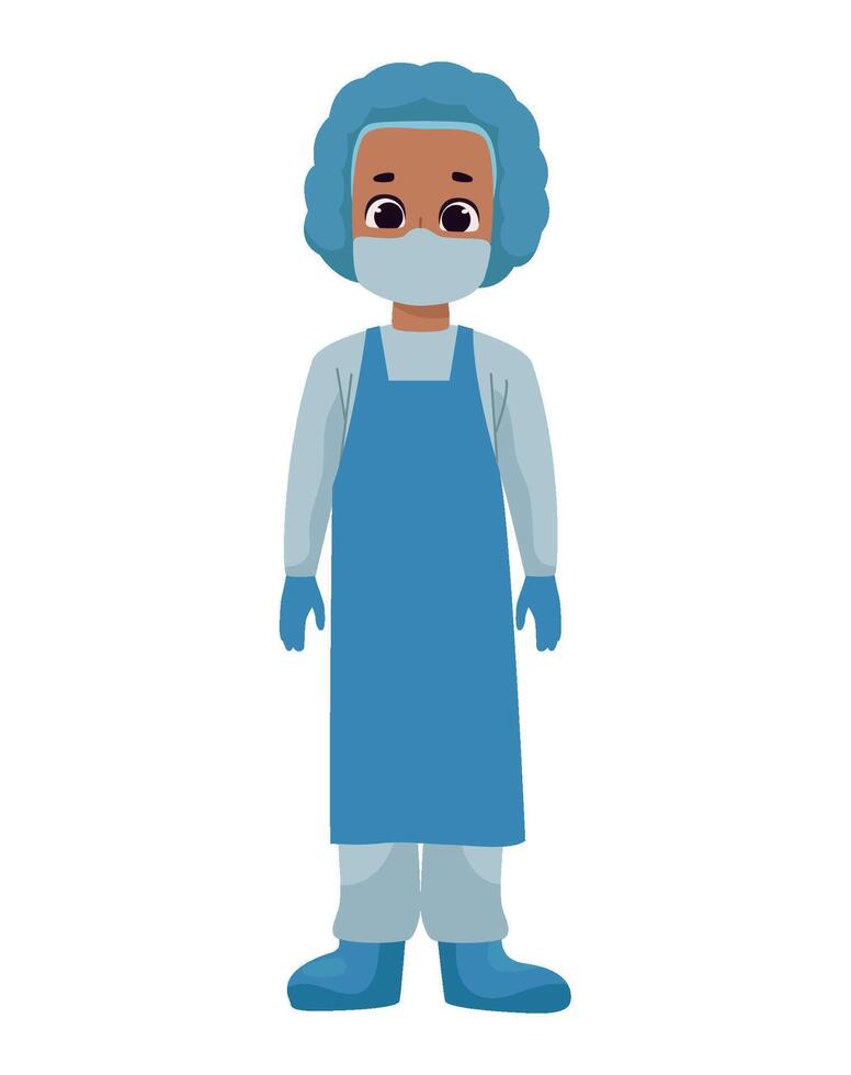 A cartoon character in a blue surgical mask and blue overalls vector