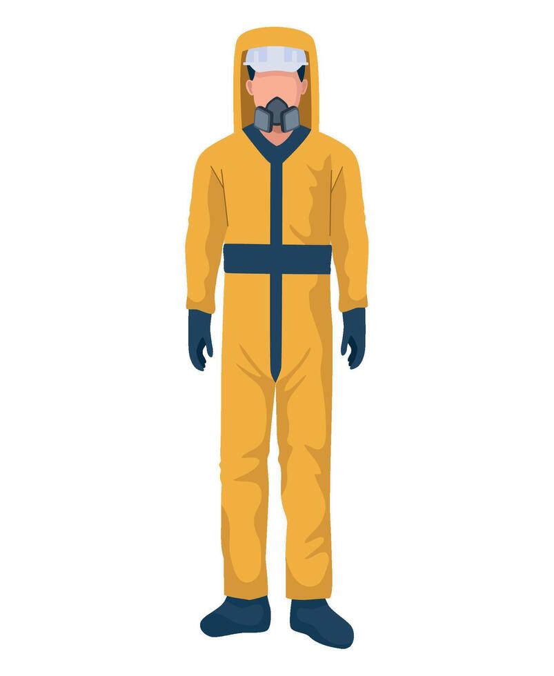 A man in a yellow gas mask and protective suit vector