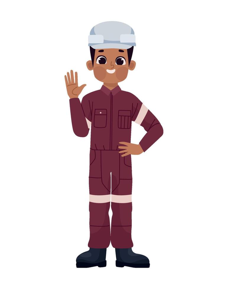 A cartoon black man in a hard hat and overalls vector