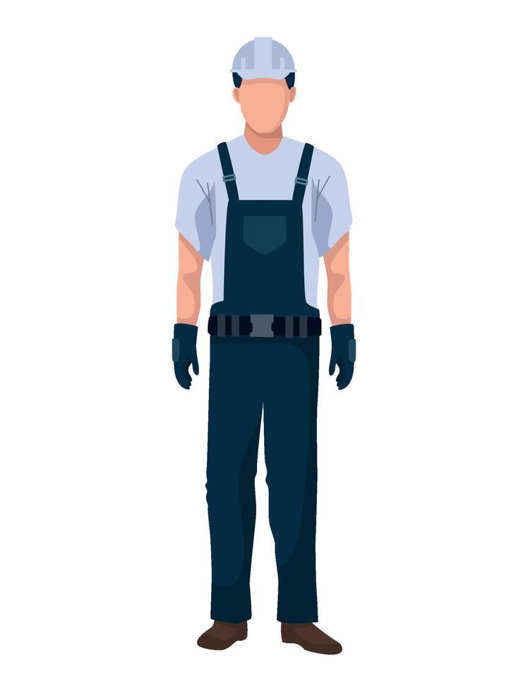 A man in overalls and gloves standing on a white background vector
