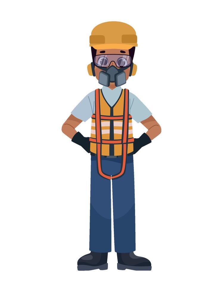 A cartoon man in safety gear with a mask and goggles vector