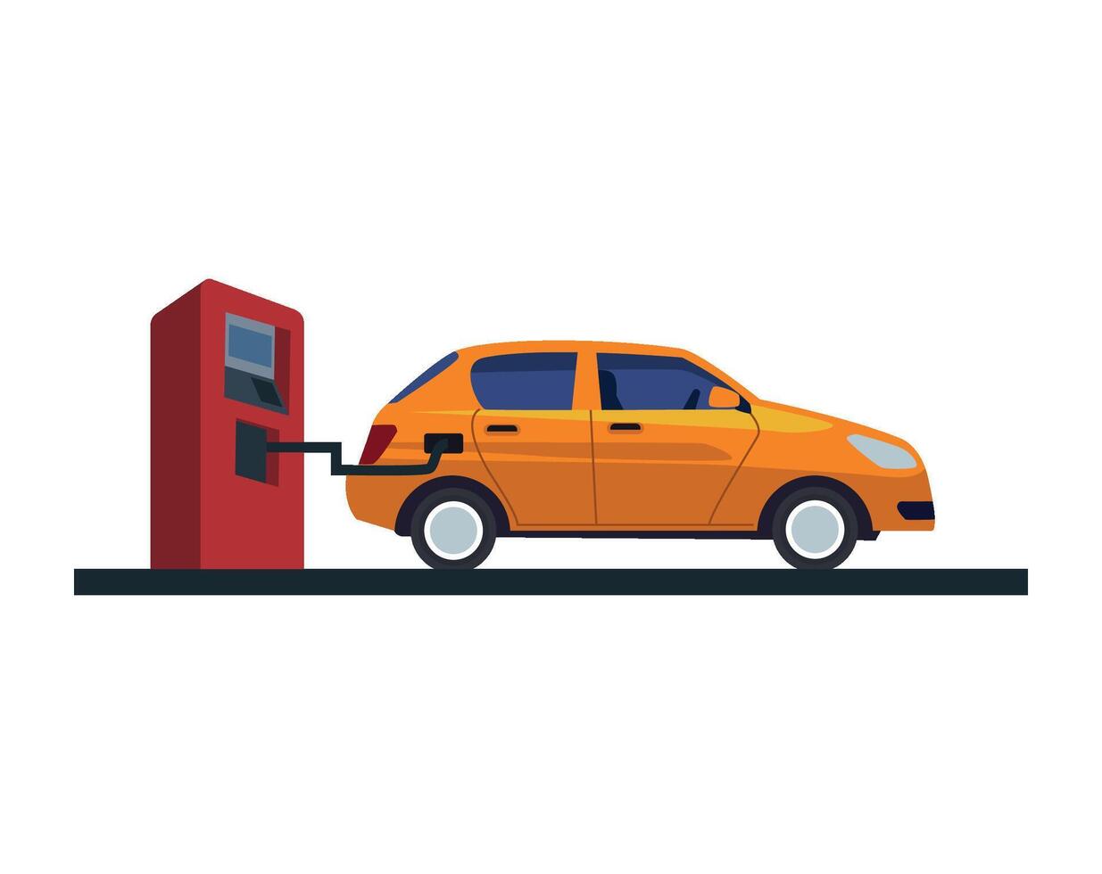 An orange car is charging at an electric station vector