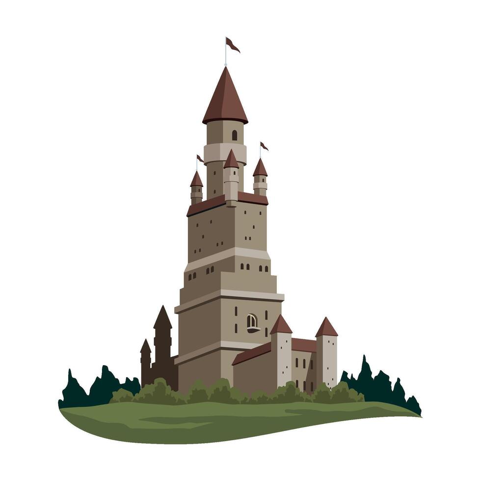 An illustration of a castle with a tower vector