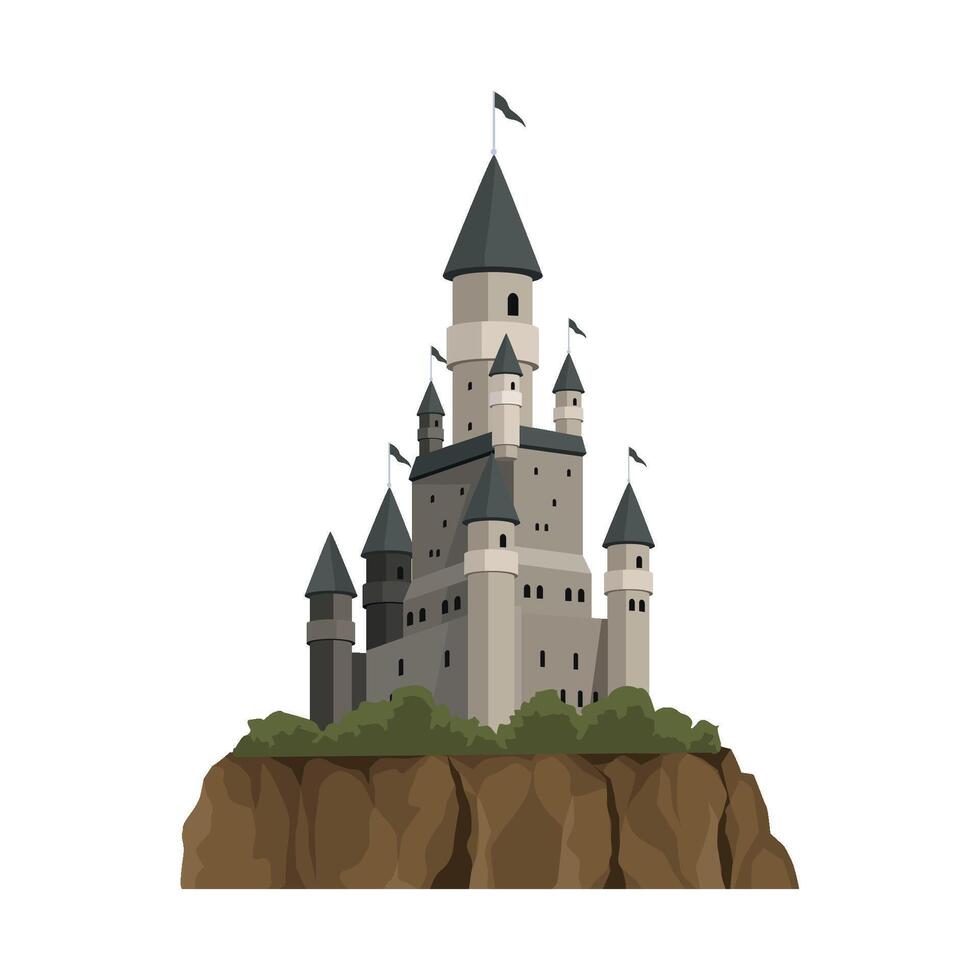 Fantasy castle on top of a hill illustration vector