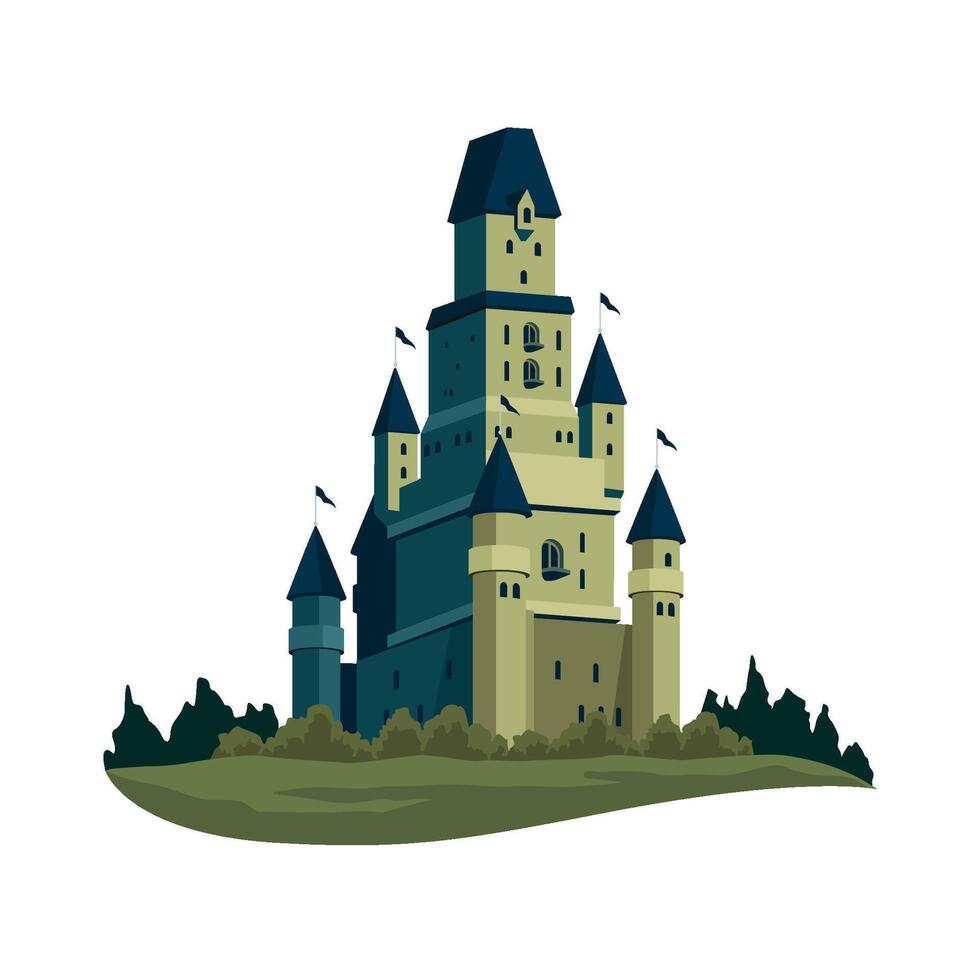Fantasy castle with towers and turrets illustration vector