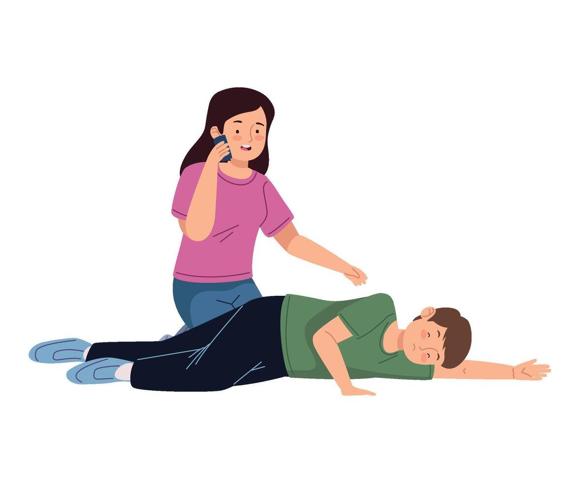 A woman is helping a man who is lying on the ground vector