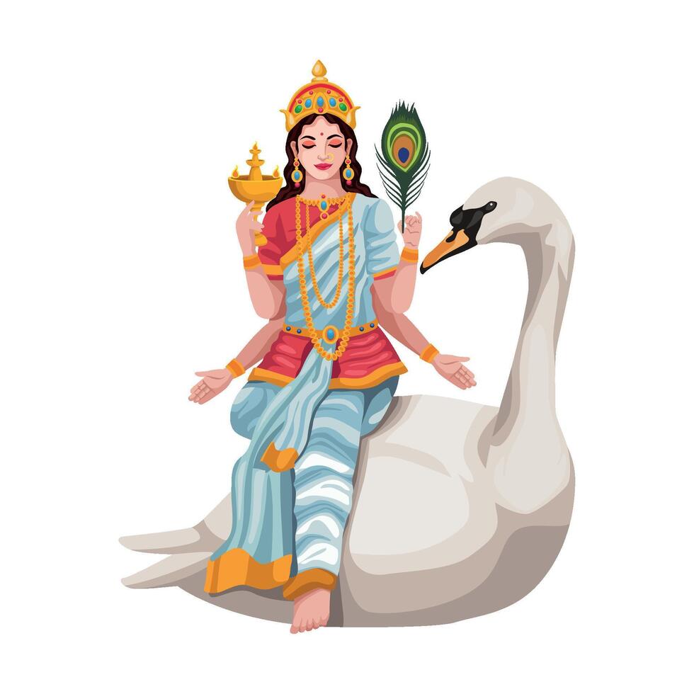 A woman sitting on a swan with a bowl of food vector
