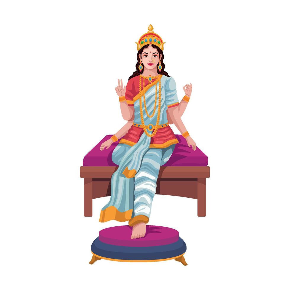 Indian goddess sitting on a throne vector