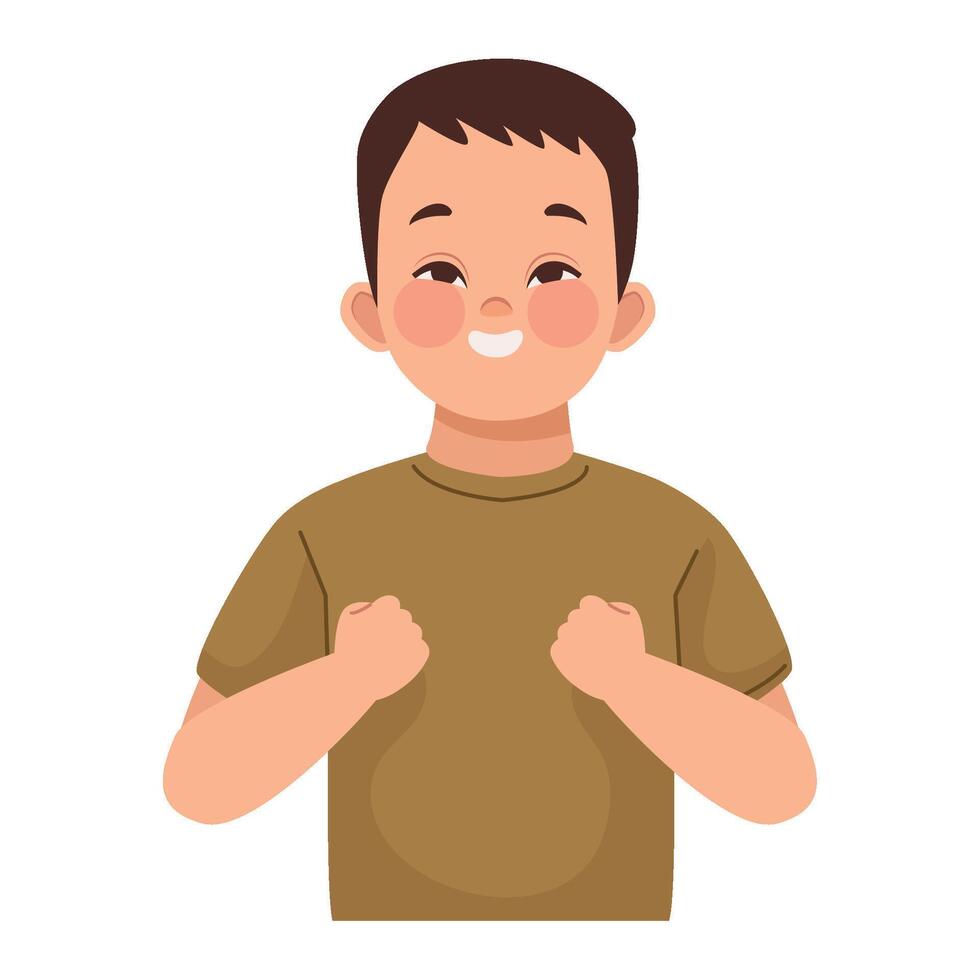 A boy with his hands up in front of him vector