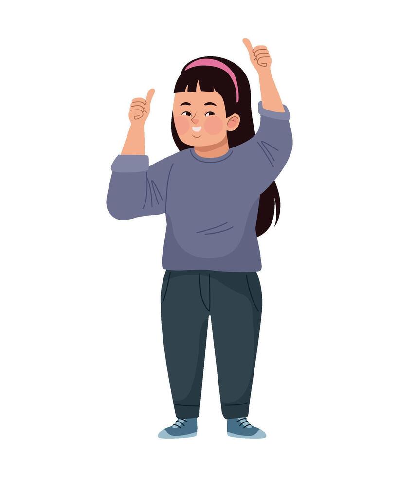 A girl with her hands up and pointing vector