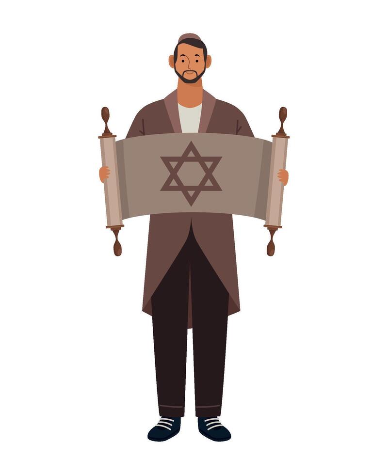 Jewish man holding a scroll of the law vector