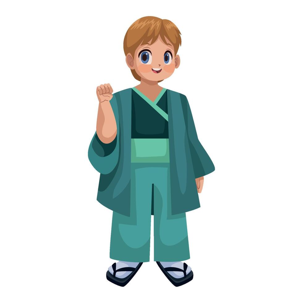A cartoon boy in a kimono vector