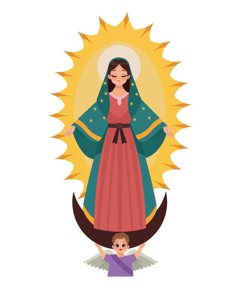 The virgin of guadalupe, with a child on her back vector