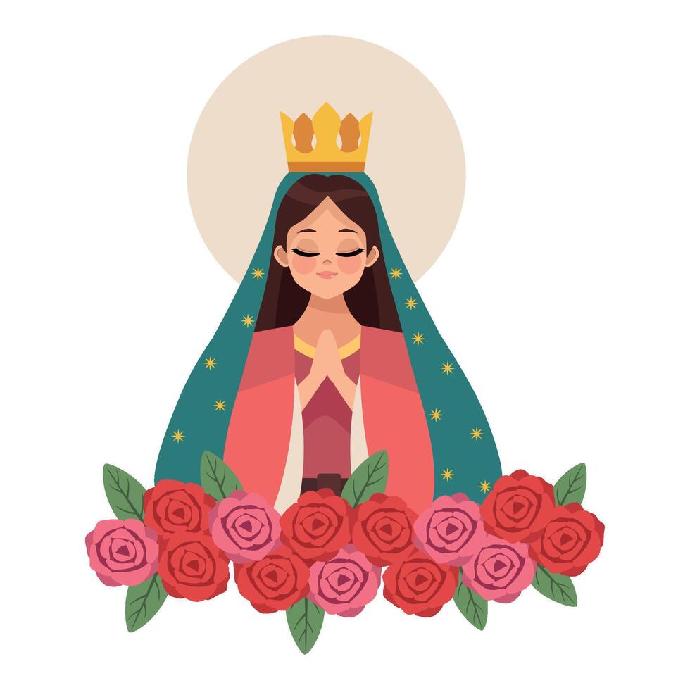 The virgin mary with roses and crown vector