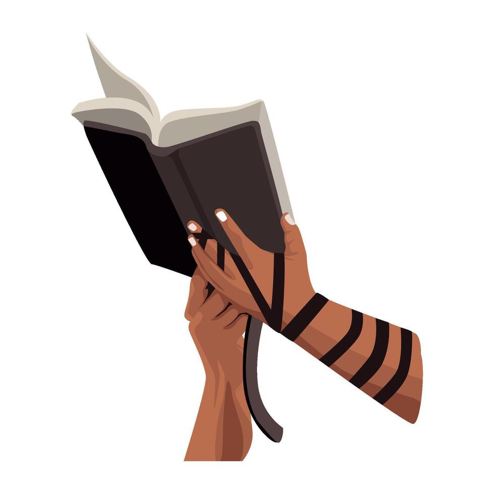 A hand holding a book with a band on it vector