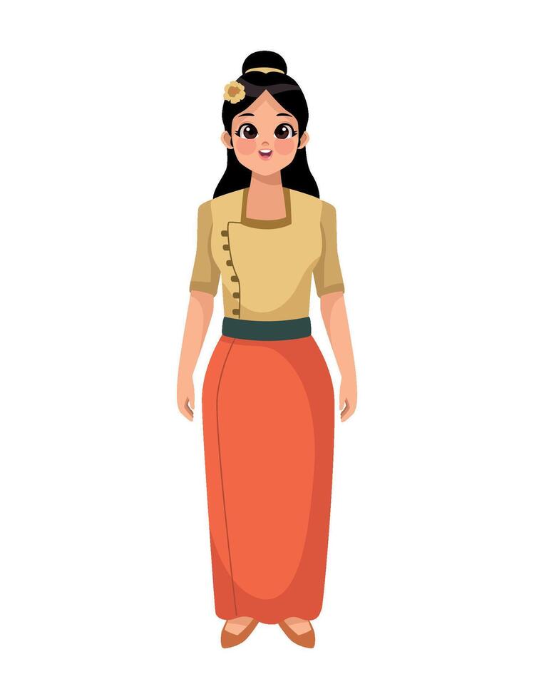 Thai woman in traditional dress illustration vector