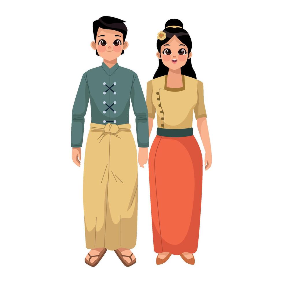 Thai people in traditional clothes illustration vector