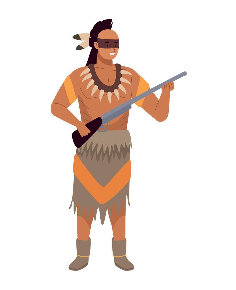 Native american indian man with gun illustration vector