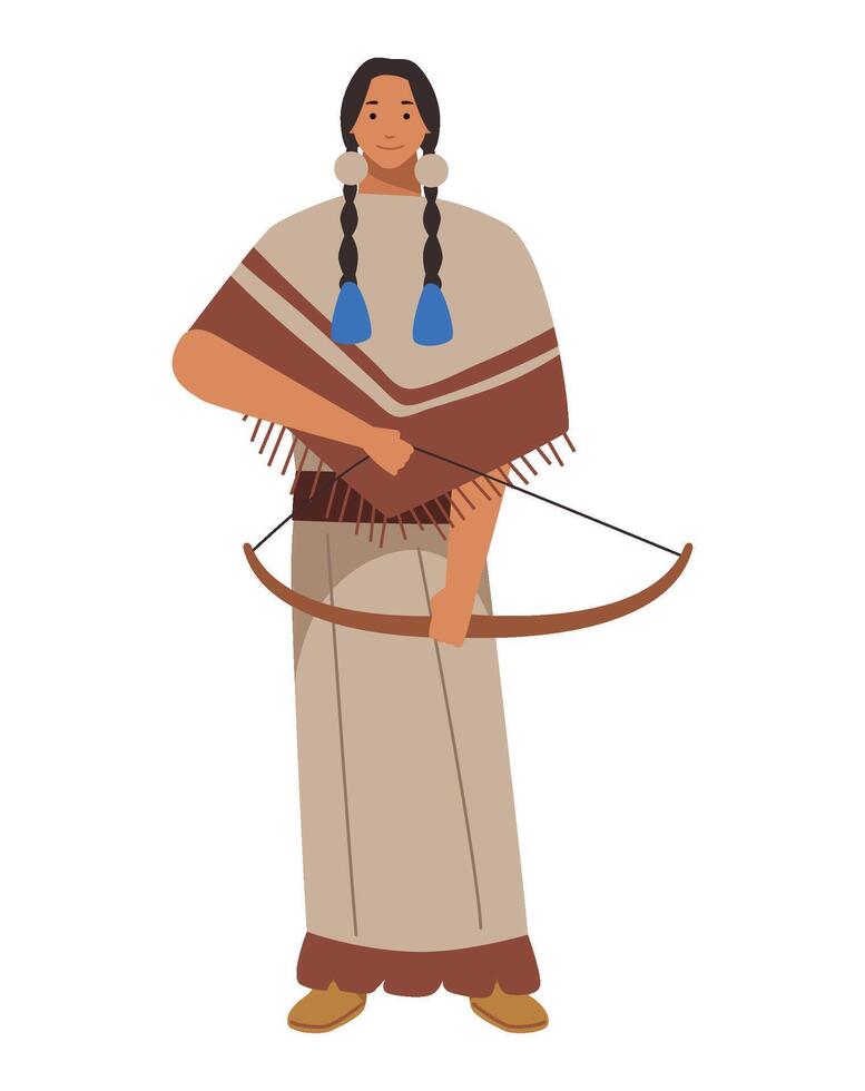 Native american woman with bow and arrow illustration vector