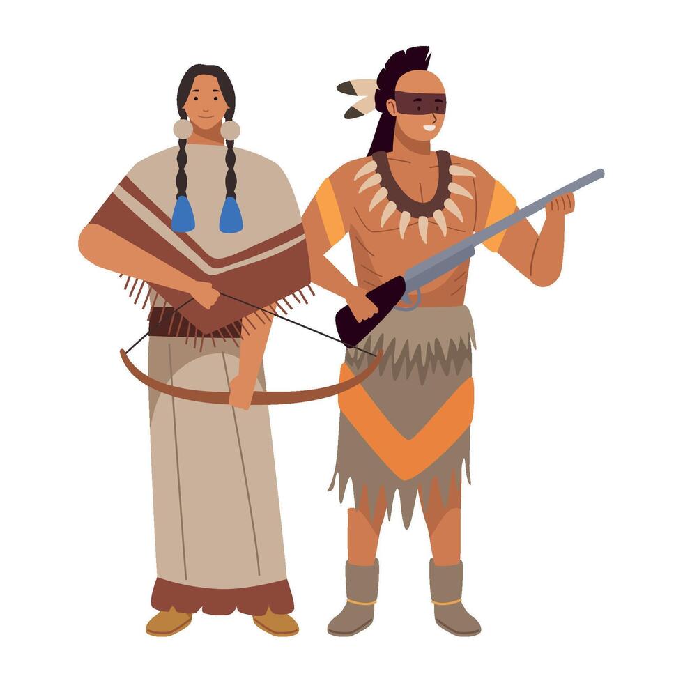 Native american indians with bow and arrow illustration vector