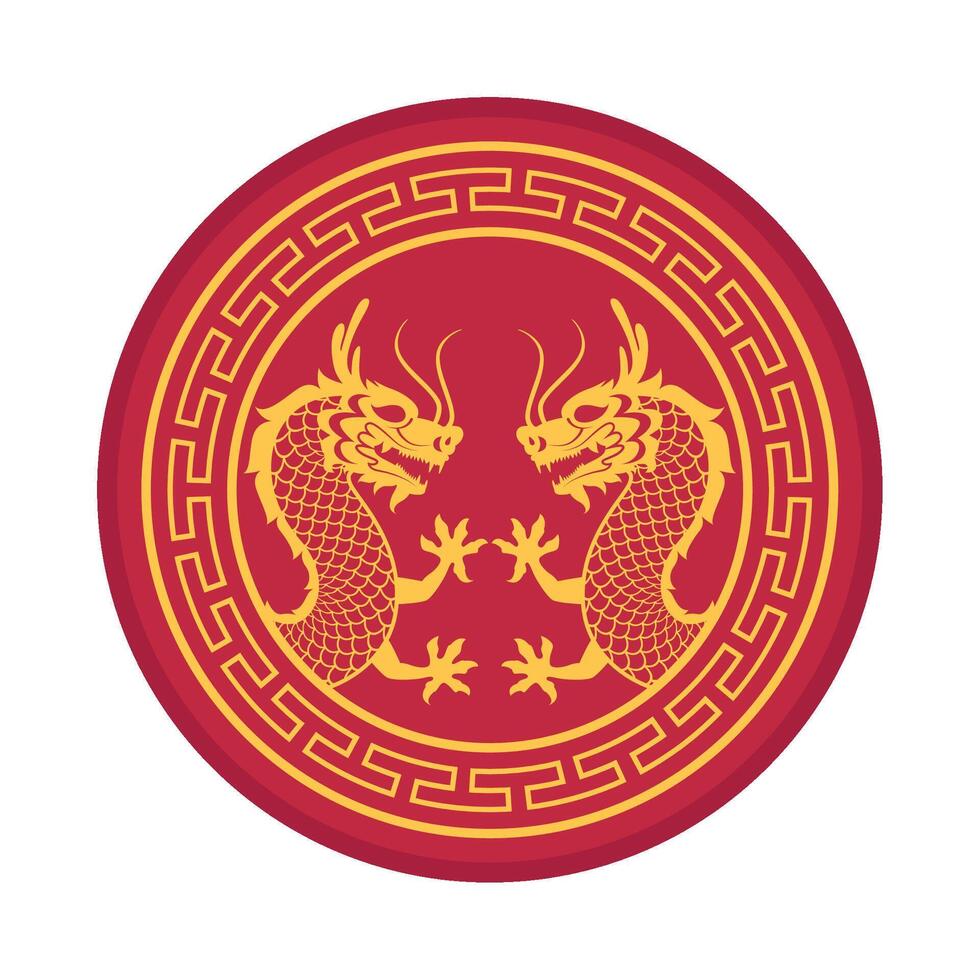 Two chinese dragons in a round pattern vector