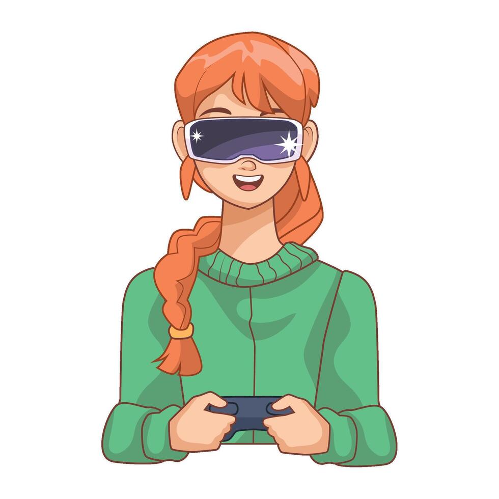 Woman wearing virtual reality glasses vector