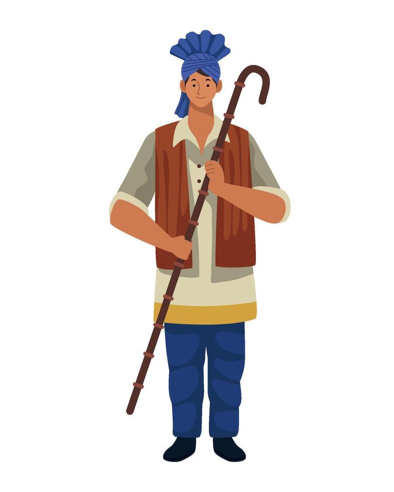 Indian man with a stick illustration vector