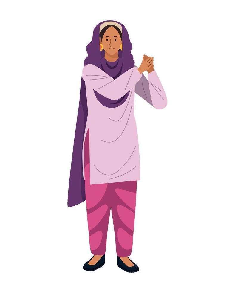 An illustration of a woman in a traditional indian outfit vector