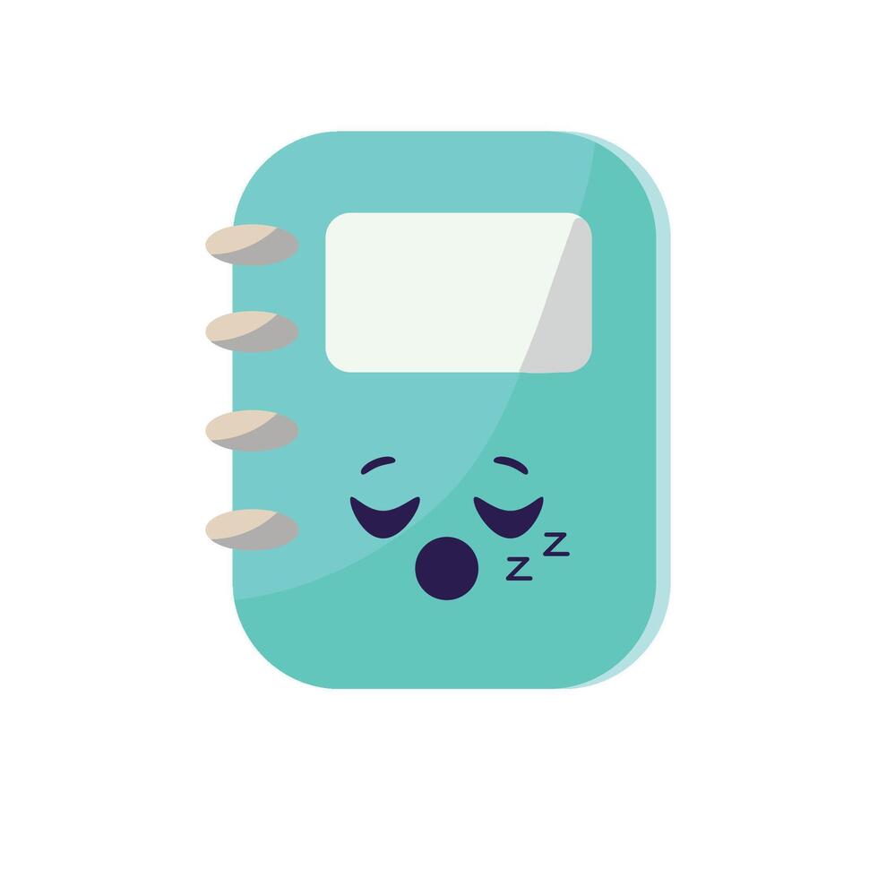 A blue notebook with a sleeping face vector