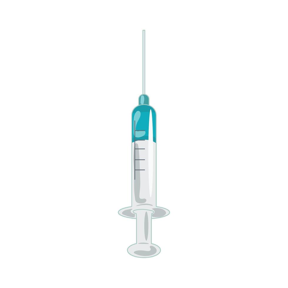 An injection syringe with a blue cap vector