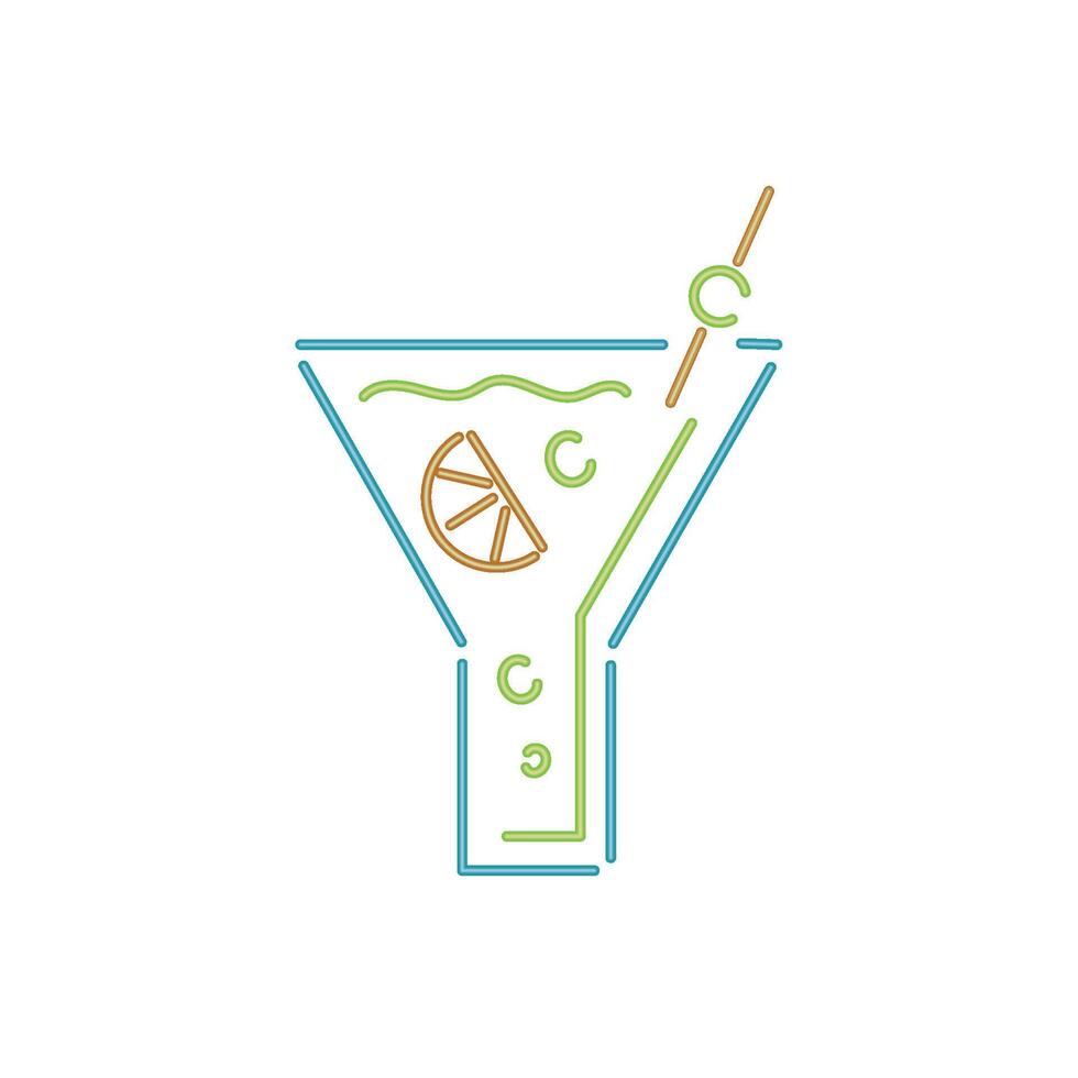 A martini glass with a slice of lemon and a straw vector