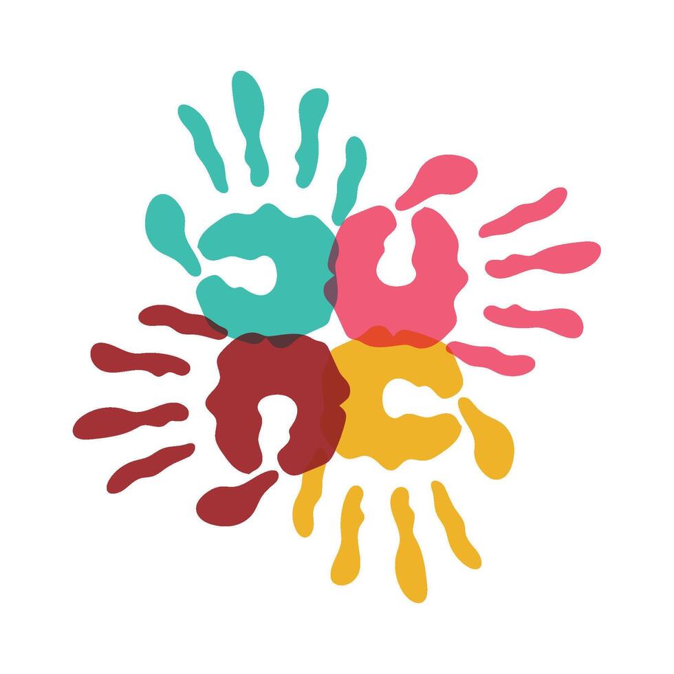 Colorful handprints in a circle with the word love vector