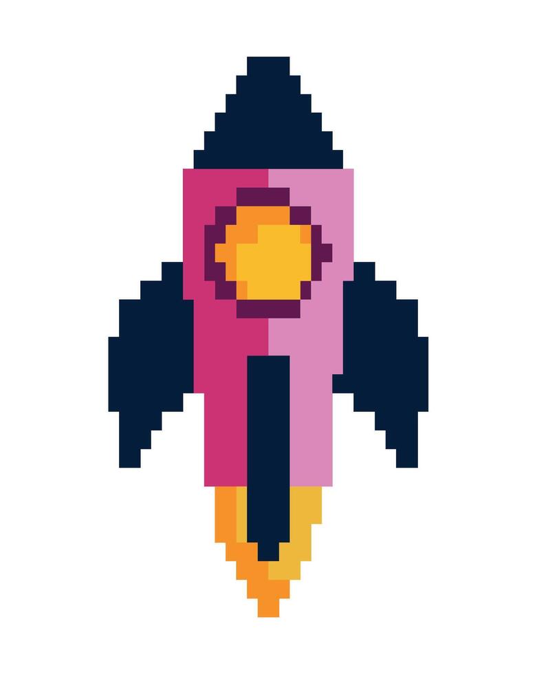 Pixel rocket ship pixel art illustration vector